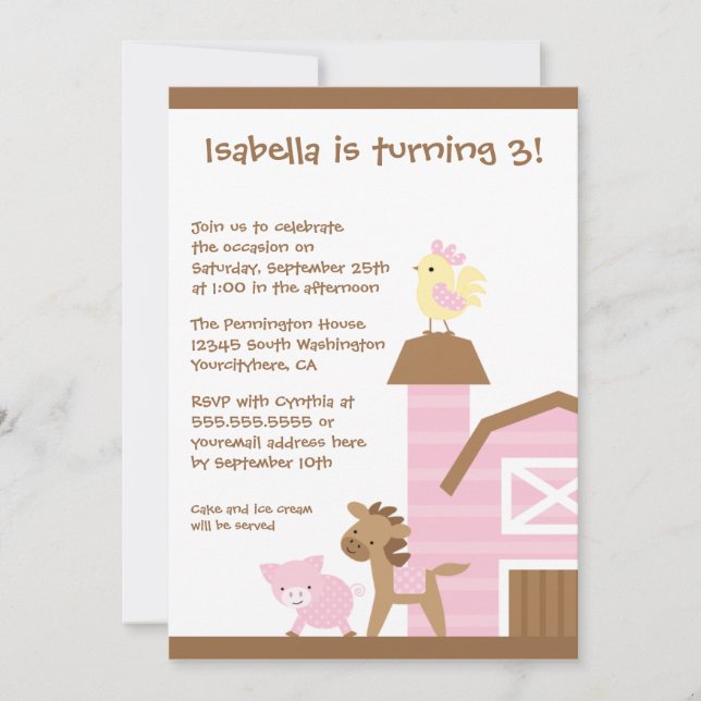 Invitación a la fiesta de cumpleaños del chica de  (Anverso)