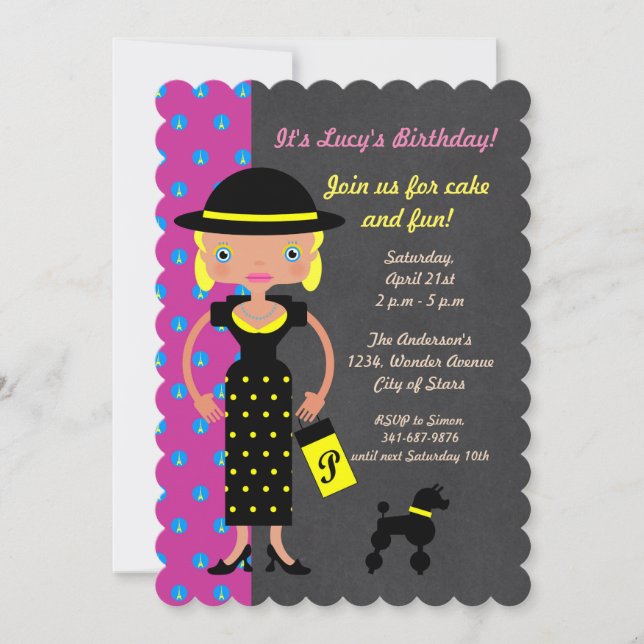 Invitación a la fiesta de cumpleaños del Chica de  (Anverso)