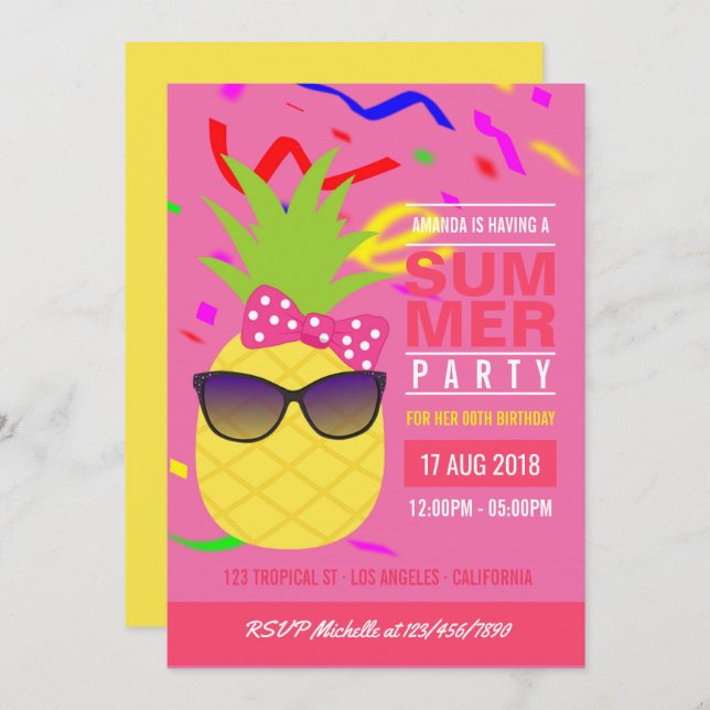 Invitación a la fiesta de cumpleaños del Chica de  (Anverso / Reverso)