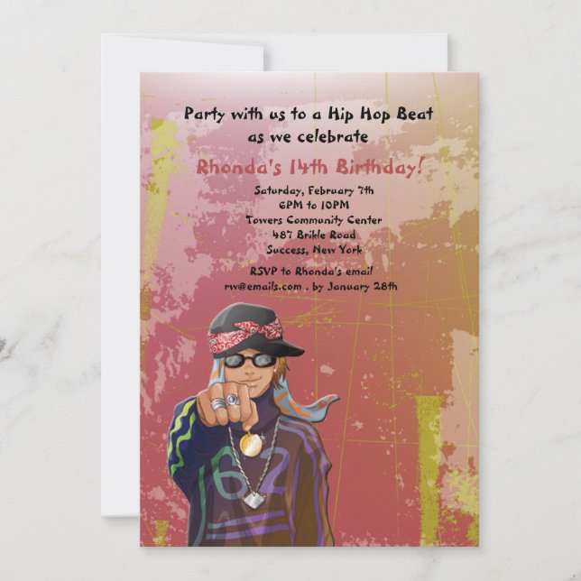Invitación a la fiesta de cumpleaños del Chica Hip (Anverso)