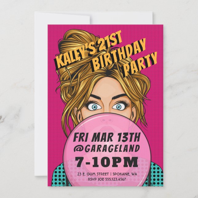 Invitación a la fiesta de cumpleaños del Chica pop (Anverso)