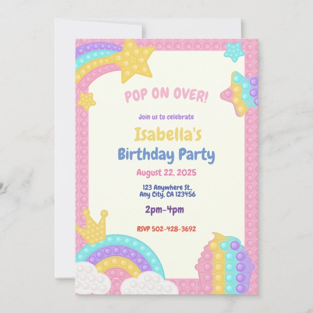 Invitación a la fiesta de cumpleaños del chica Pop (Anverso)