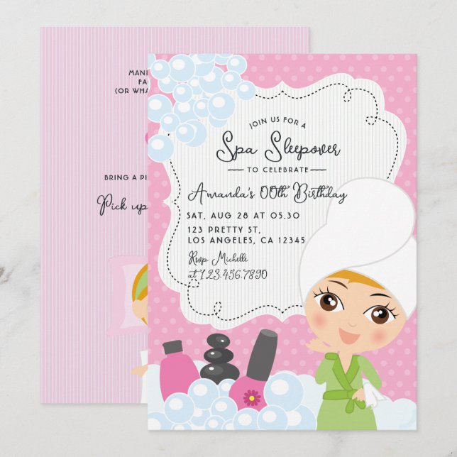 Invitación a la fiesta de cumpleaños del chica Spa (Anverso / Reverso)