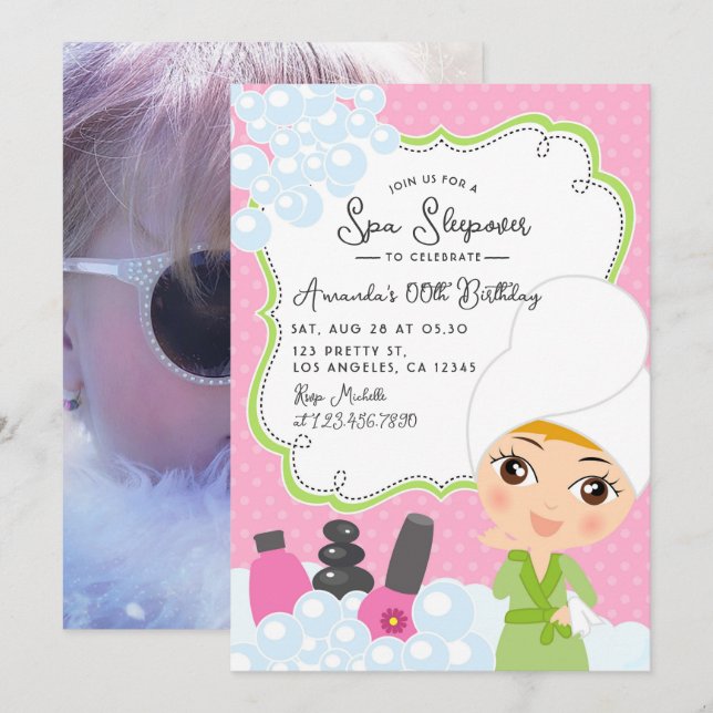 Invitación a la fiesta de cumpleaños del chica Spa (Anverso / Reverso)