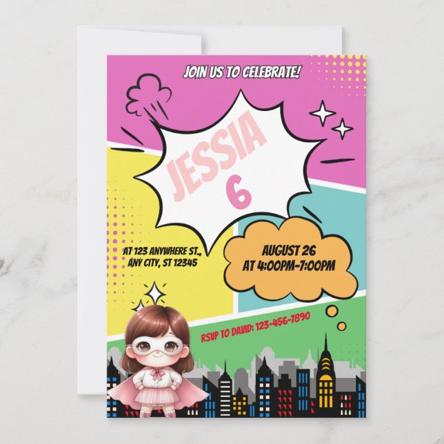 Invitación a la fiesta de cumpleaños del Chica sup (Anverso)