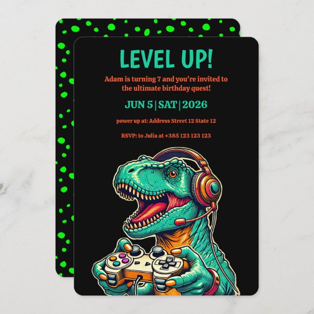 Invitación a la fiesta de cumpleaños del chico T-R (Anverso / Reverso)