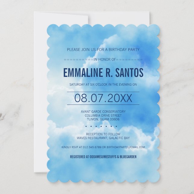 Invitación a la fiesta de cumpleaños del cielo azu (Anverso)