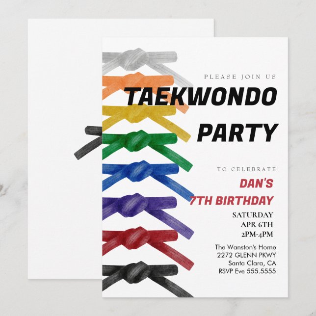 Invitación a la fiesta de cumpleaños del cinturón  (Anverso / Reverso)