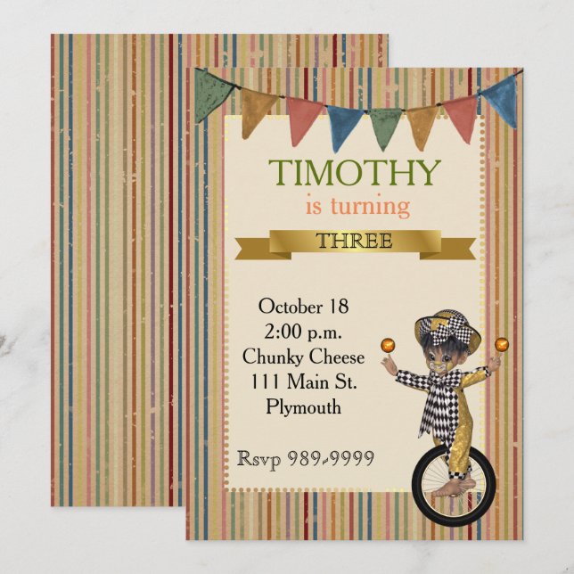 Invitación a la fiesta de cumpleaños del Circo (Anverso / Reverso)