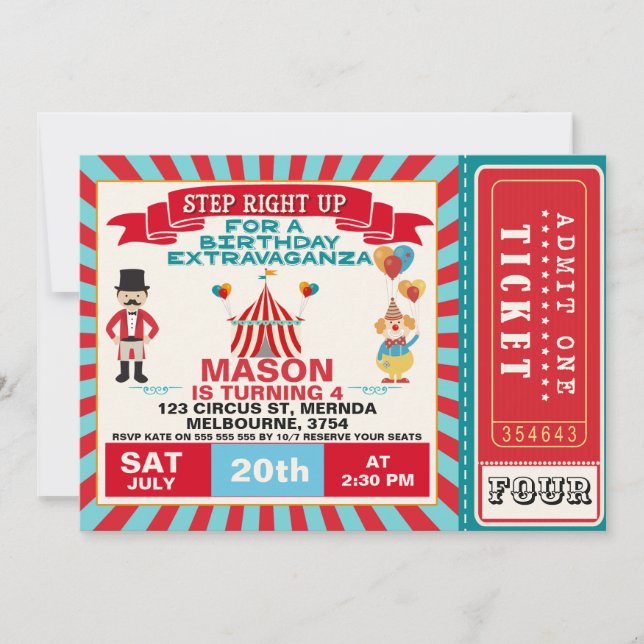 Invitación a la fiesta de cumpleaños del Circo de  (Anverso)