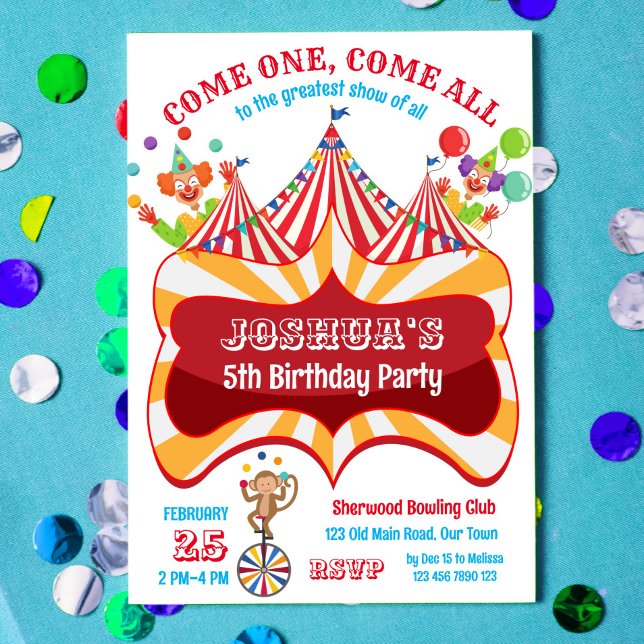 Invitación a la fiesta de cumpleaños del circo del (Subido por el creador)