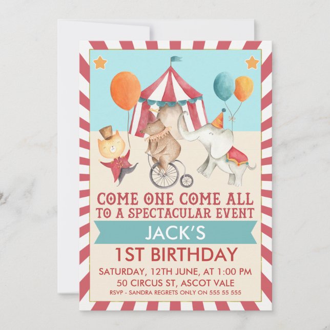 Invitación a la fiesta de cumpleaños del Circo Vin (Anverso)