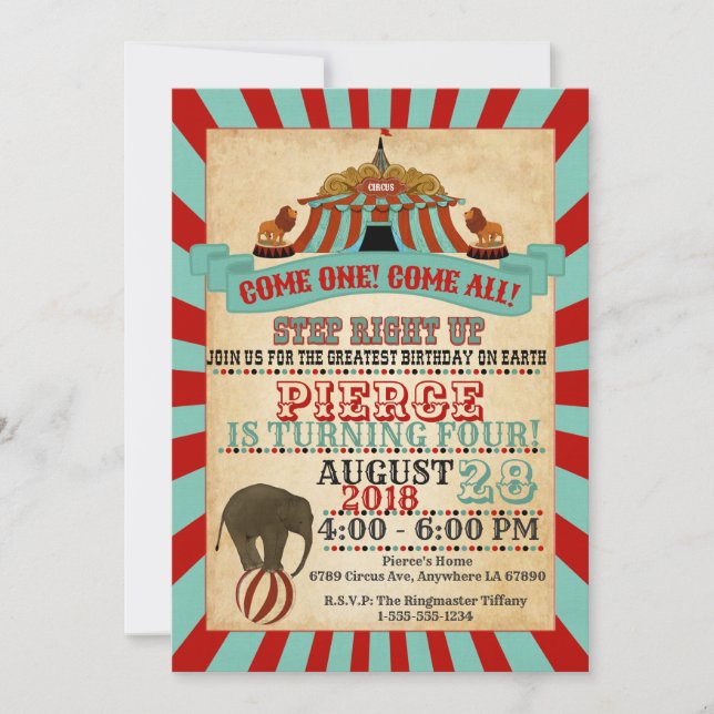 Invitación a la fiesta de cumpleaños del circo vin (Anverso)