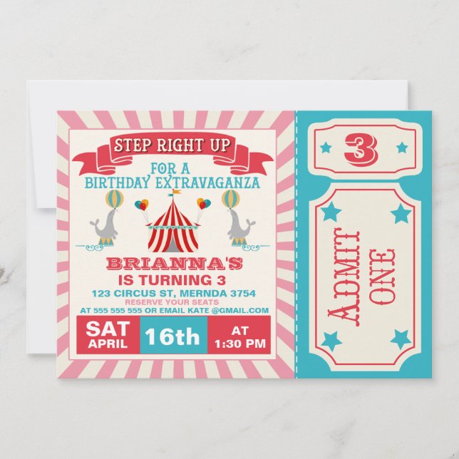 Invitación a la fiesta de cumpleaños del Circus Ti (Anverso)