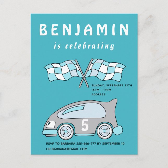 Invitación a la fiesta de cumpleaños del coche de  (Anverso)