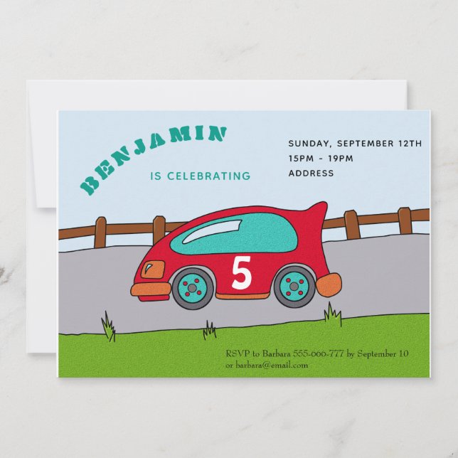 Invitación a la fiesta de cumpleaños del coche de  (Anverso)