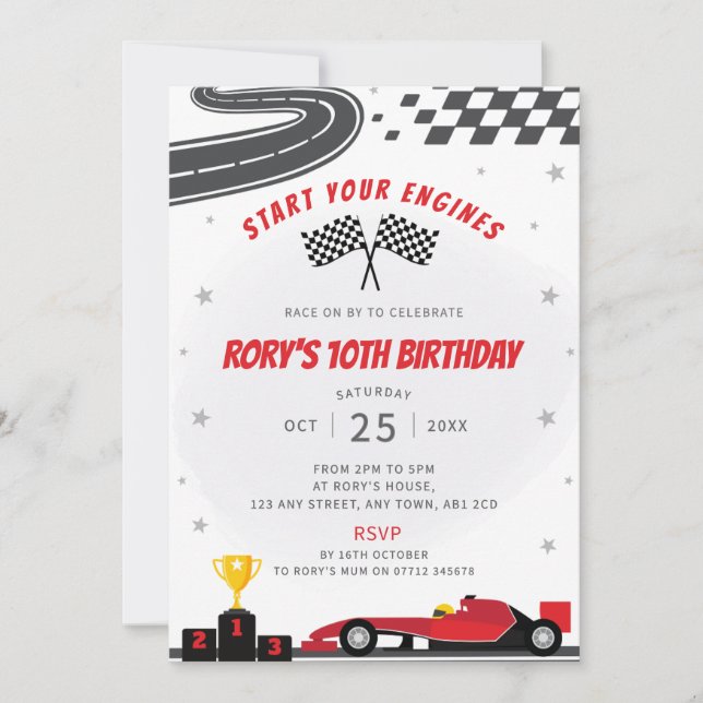Invitación a la fiesta de cumpleaños del coche de  (Anverso)