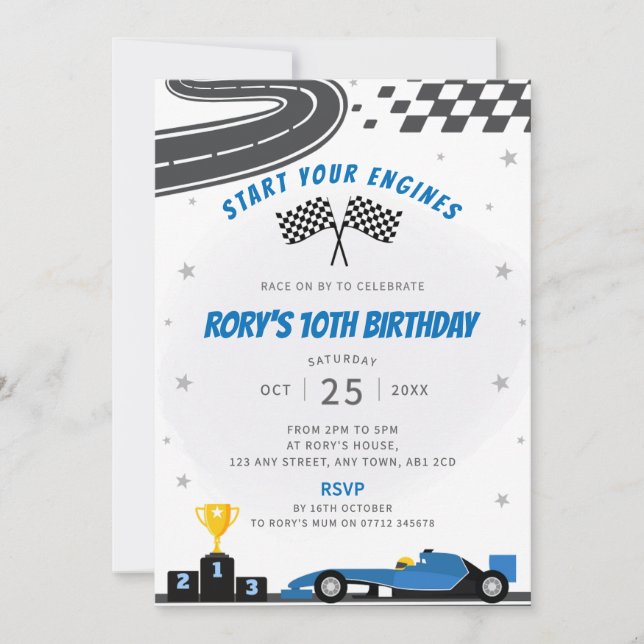 Invitación a la fiesta de cumpleaños del coche de  (Anverso)