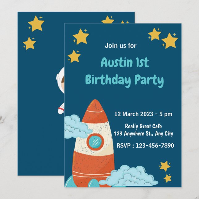 Invitación a la fiesta de cumpleaños del cohete es (Anverso / Reverso)