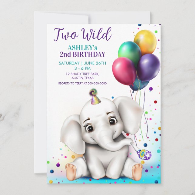 Invitación a la fiesta de cumpleaños del elefante  (Anverso)