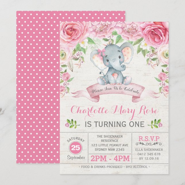 Invitación a la fiesta de cumpleaños del elefante  (Anverso / Reverso)