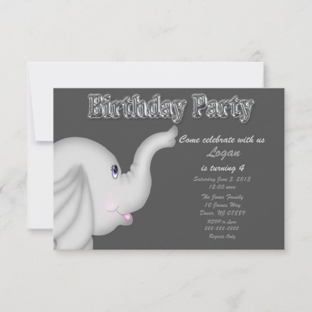 Invitación a la fiesta de cumpleaños del elefante (Anverso)