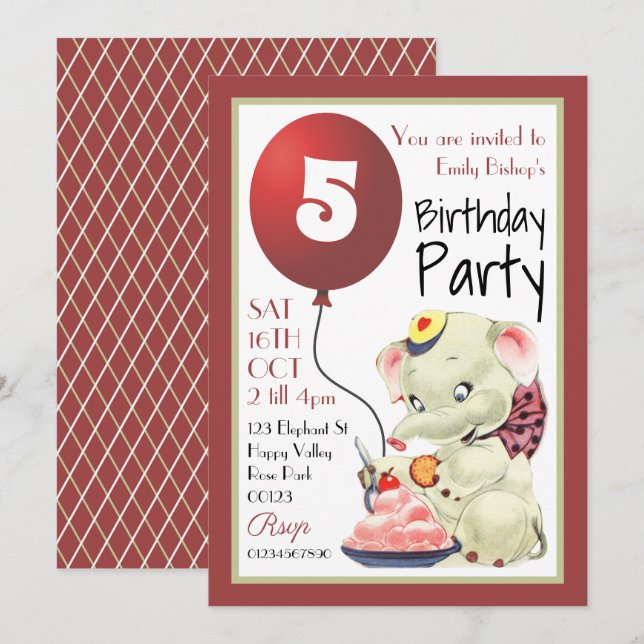 Invitación a la fiesta de cumpleaños del Elefante  (Anverso / Reverso)