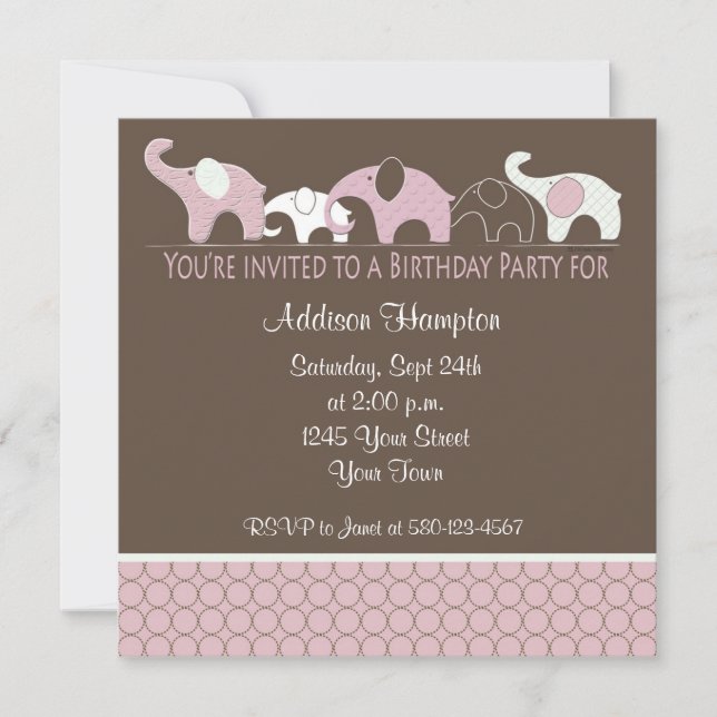 Invitación a la fiesta de cumpleaños del elefante  (Anverso)