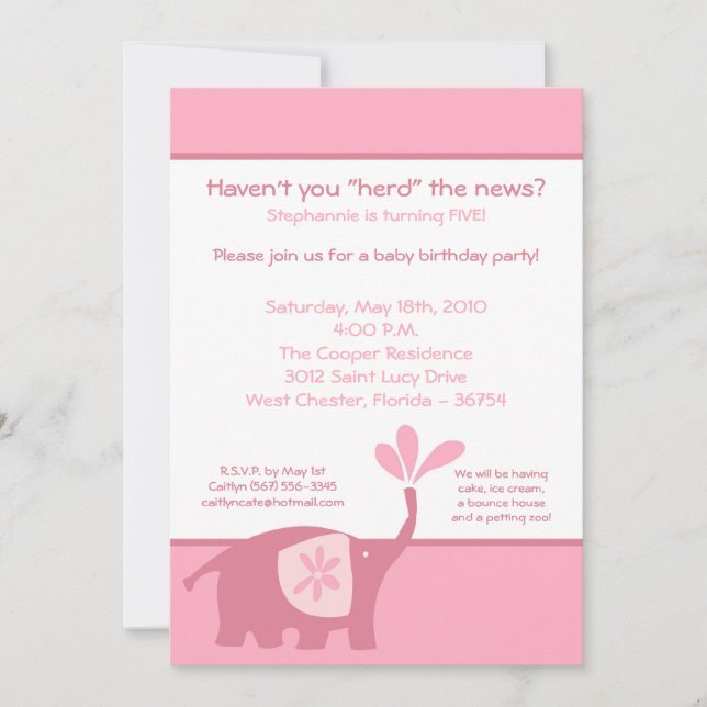 Invitación a la fiesta de cumpleaños del elefante  (Anverso)