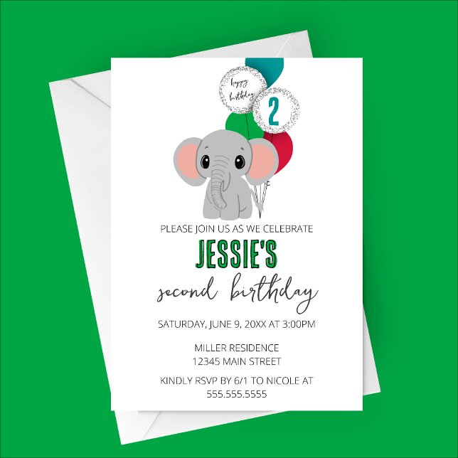 Invitación a la fiesta de cumpleaños del elefante  (Minimalist Elephant Birthday Party Invitation)