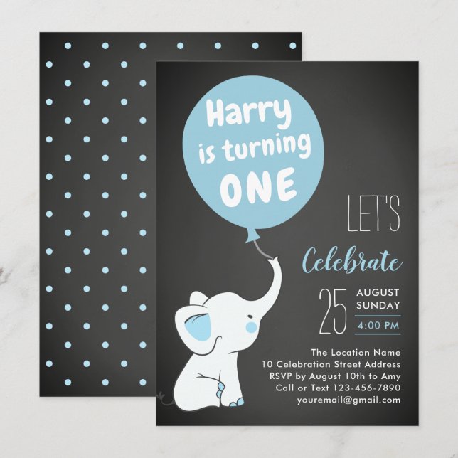 Invitación a la fiesta de cumpleaños del elefante  (Anverso / Reverso)