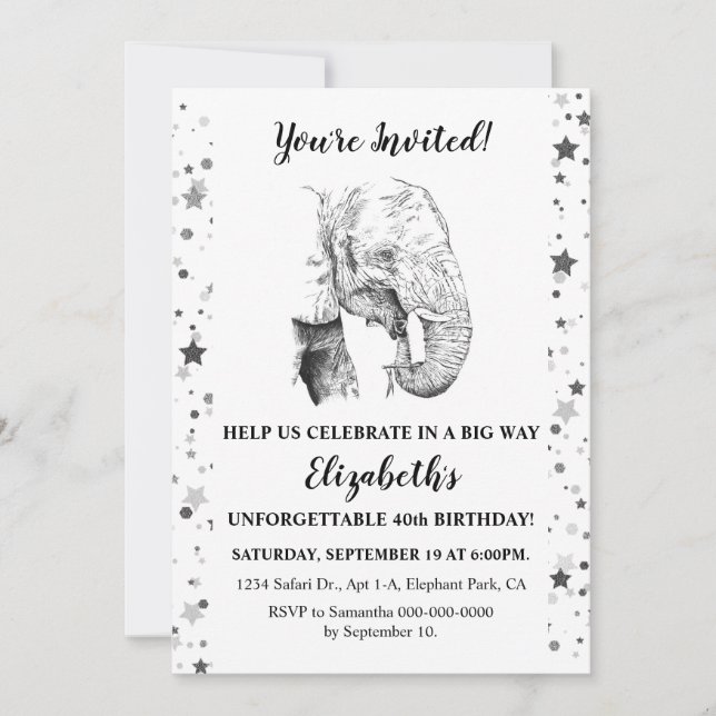 Invitación a la fiesta de cumpleaños del elefante  (Anverso)