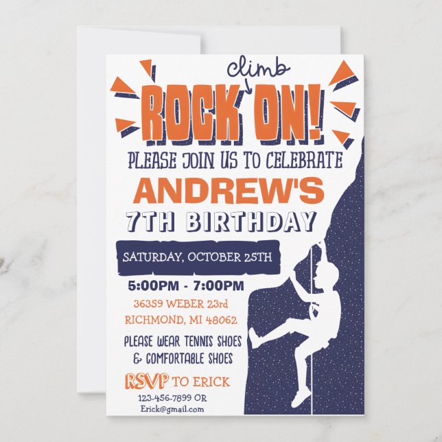 Invitación a la fiesta de cumpleaños del escalamie (Anverso)