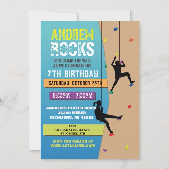 Invitación a la fiesta de cumpleaños del escalamie (Anverso)