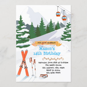 Invitación a la fiesta de cumpleaños del esquí