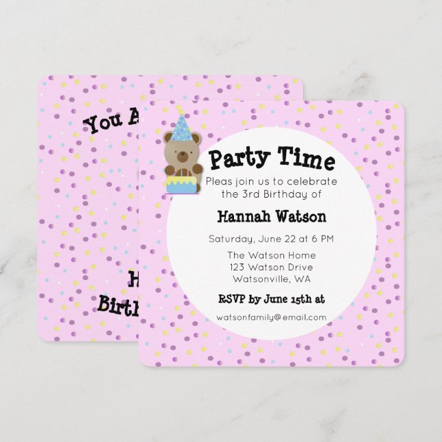 Invitación a la fiesta de cumpleaños del Fiesta Cu (Anverso / Reverso)