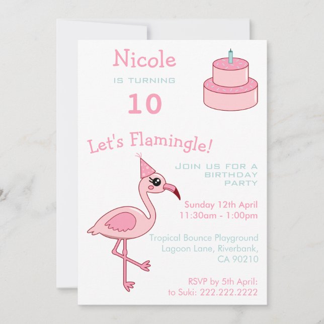 Invitación a la Fiesta de Cumpleaños del Flamingo  (Anverso)