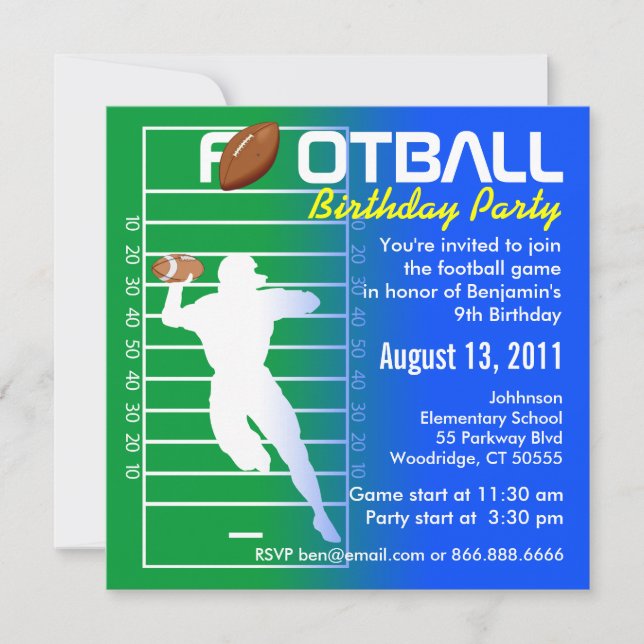 Invitación a la fiesta de cumpleaños del fútbol (Anverso)