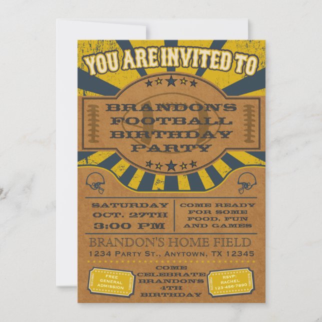 Invitación a la fiesta de cumpleaños del fútbol de (Anverso)