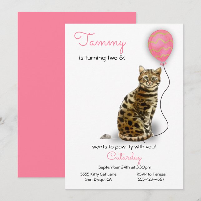 Invitación a la fiesta de cumpleaños del gato (Anverso / Reverso)