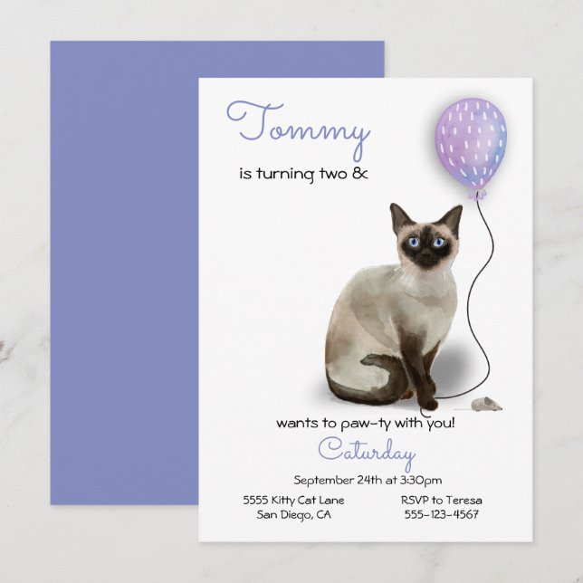 Invitación a la fiesta de cumpleaños del gato (Anverso / Reverso)