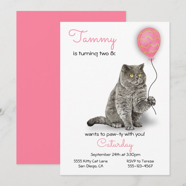 Invitación a la fiesta de cumpleaños del gato (Anverso / Reverso)