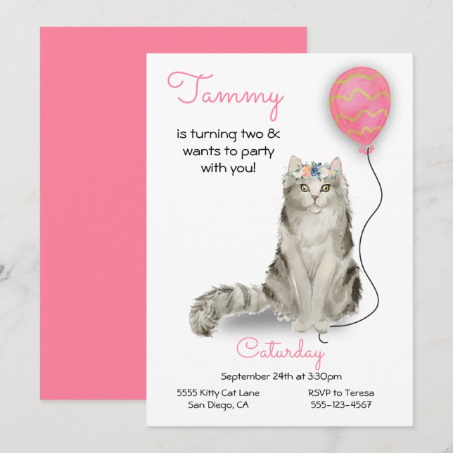 Invitación a la fiesta de cumpleaños del gato (Anverso / Reverso)