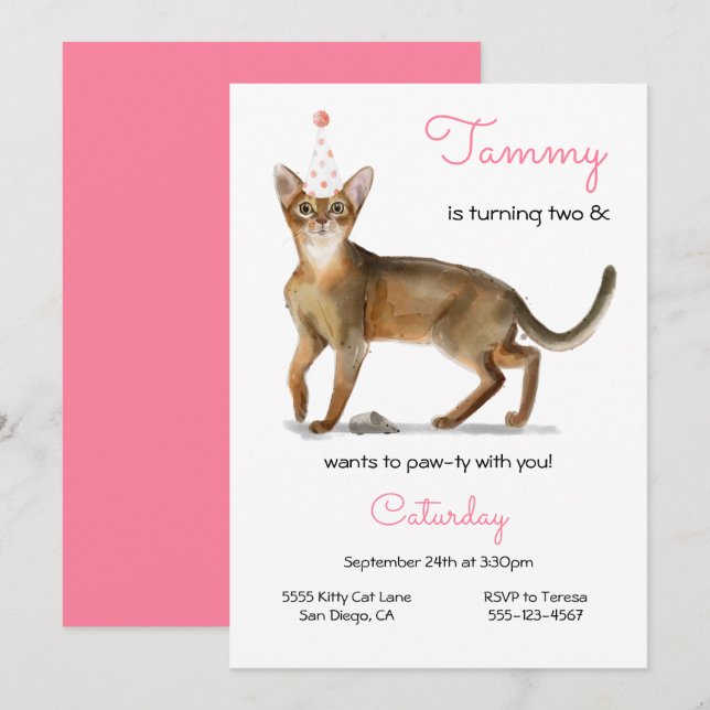 Invitación a la fiesta de cumpleaños del gato (Anverso / Reverso)