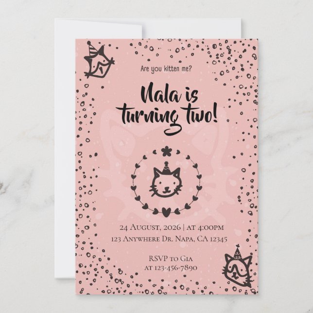 Invitación a la fiesta de cumpleaños del gato colo (Anverso)