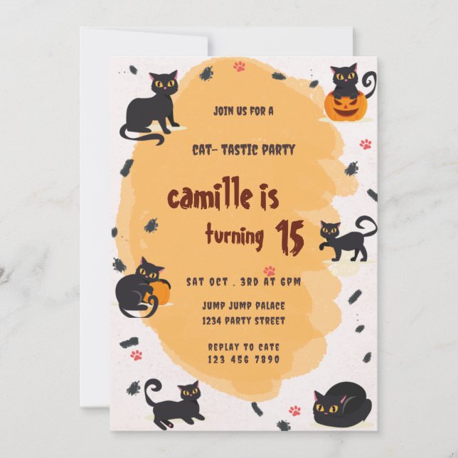 Invitación a la fiesta de cumpleaños del gato oscu (Anverso)