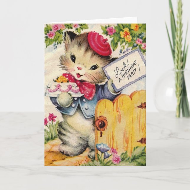 Invitación a la fiesta de cumpleaños del gato retr (Anverso)