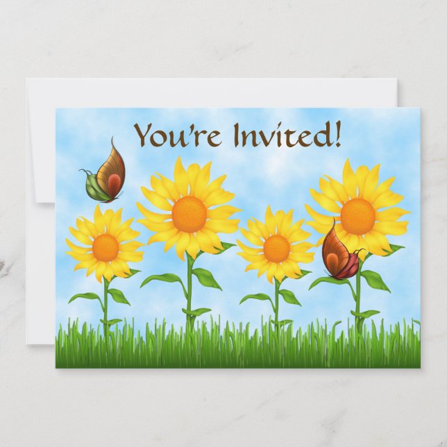 Invitación a la fiesta de cumpleaños del girasol a (Anverso)