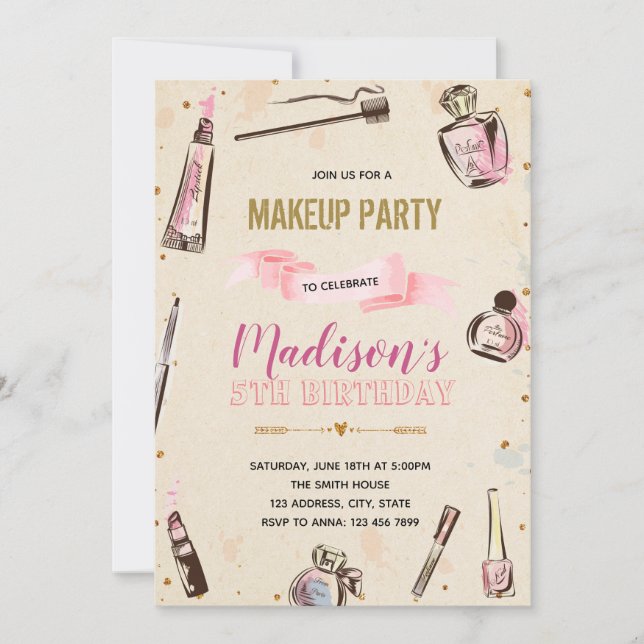 Invitación a la fiesta de cumpleaños del glamour (Anverso)