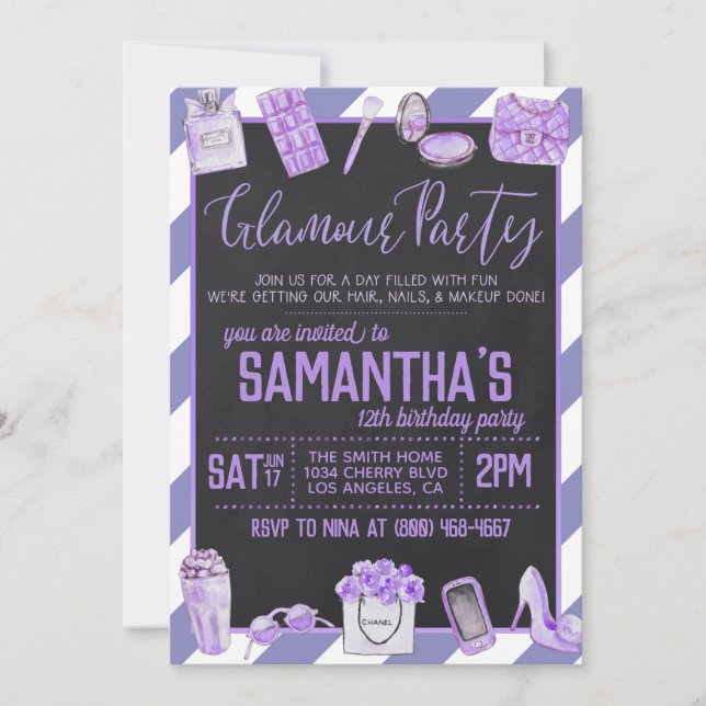 Invitación a la fiesta de cumpleaños del glamour (Anverso)